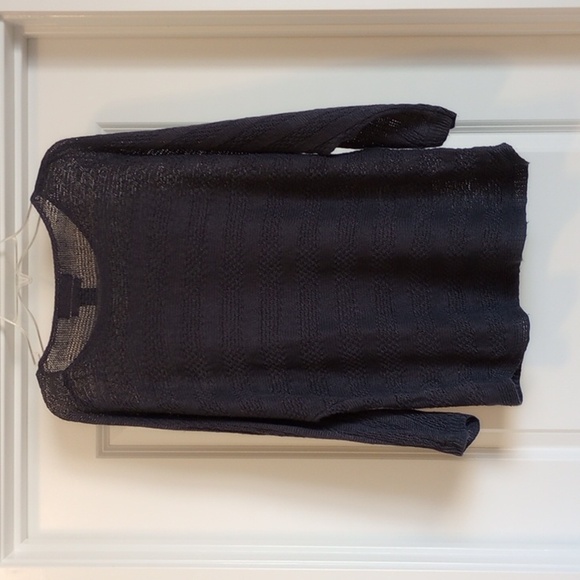 Tahari Womens Sweater Sz M 100% Linen Blue Knit Light Pullover Comfy Layer Cold - Picture 6 of 8